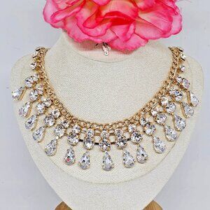 Crystal Swag Necklace Gold Tone Wedding Bridal Formal Dress Hair Accessory
